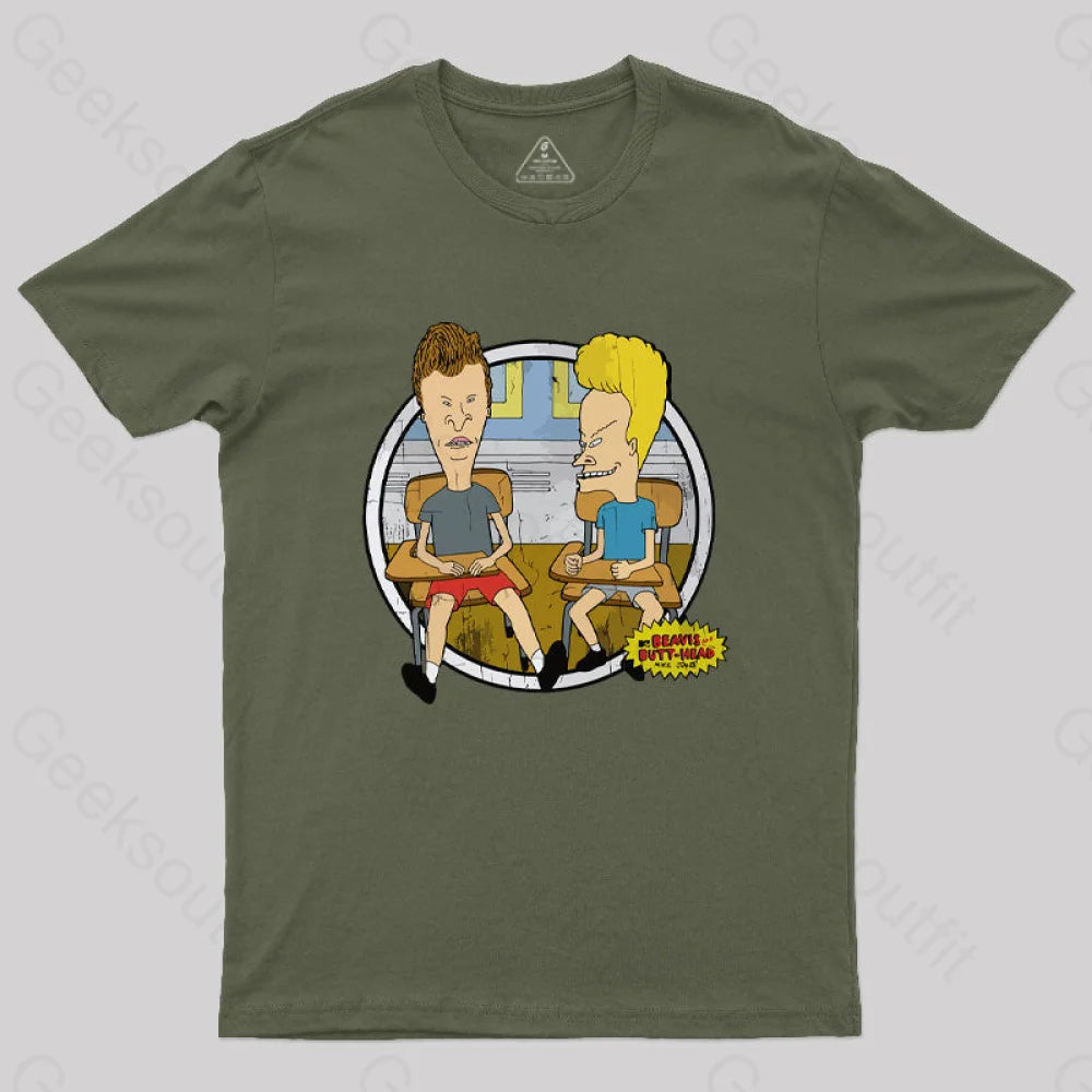 Beavis And Butt Head Classroom Portrait Nerd T-Shirt Army Green / S