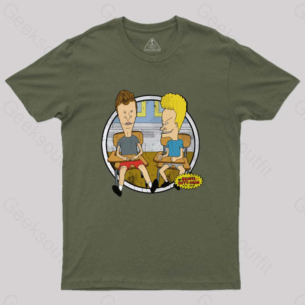 Beavis And Butt Head Classroom Portrait Nerd T-Shirt Army Green / S