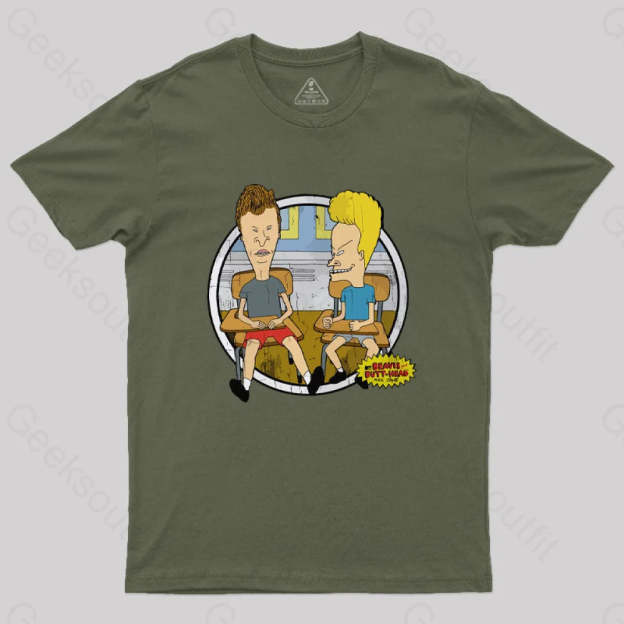 Beavis And Butt Head Classroom Portrait Nerd T-Shirt Army Green / S