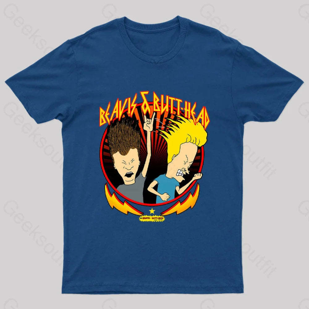 Beavis And Butt Head Metal Colors Rock Out Nerd T-Shirt Navy / S