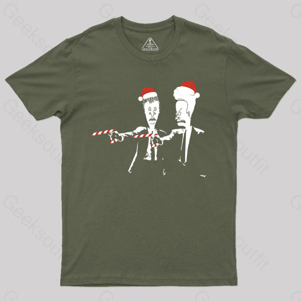Beavis And Butthead Pulp Fiction Merry Christmas T-Shirt Army Green / S Yc