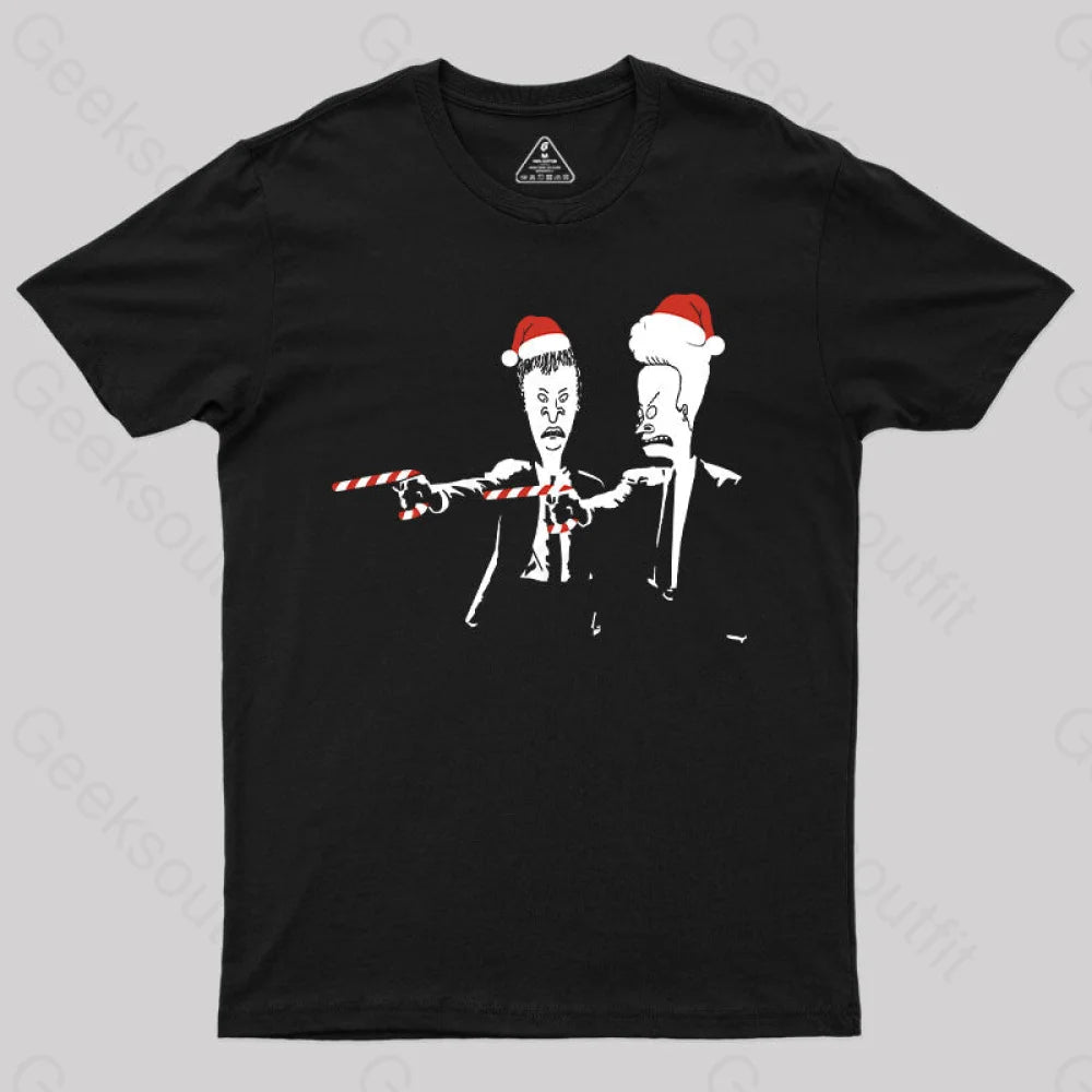 Beavis And Butthead Pulp Fiction Merry Christmas T-Shirt Black / S Yc