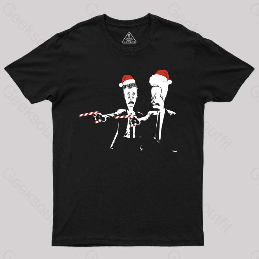 Beavis And Butthead Pulp Fiction Merry Christmas T-Shirt Black / S Yc