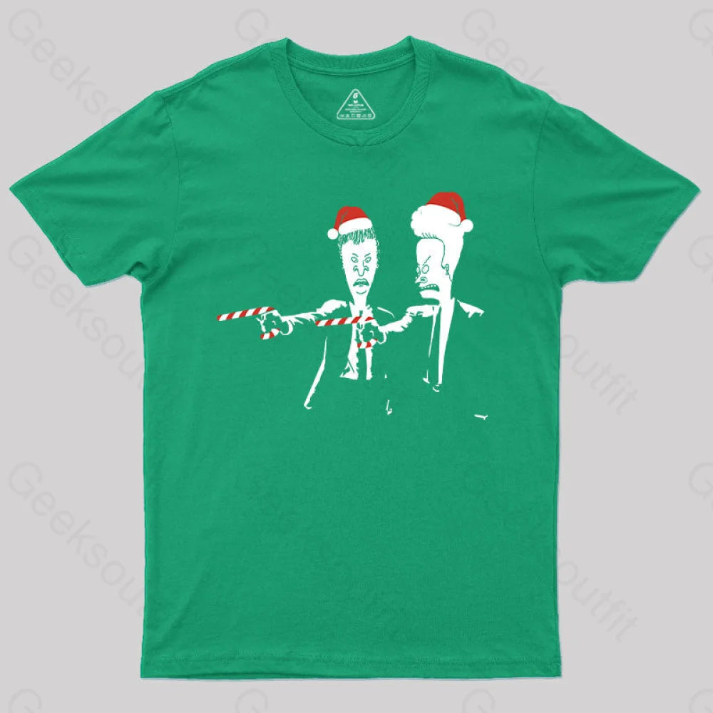 Beavis And Butthead Pulp Fiction Merry Christmas T-Shirt Green / S Yc