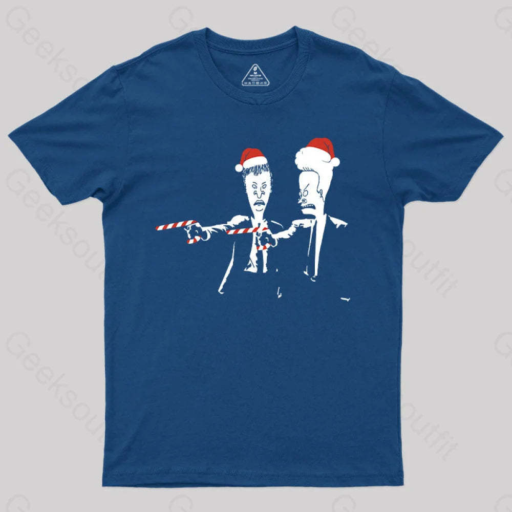 Beavis And Butthead Pulp Fiction Merry Christmas T-Shirt Navy / S Yc