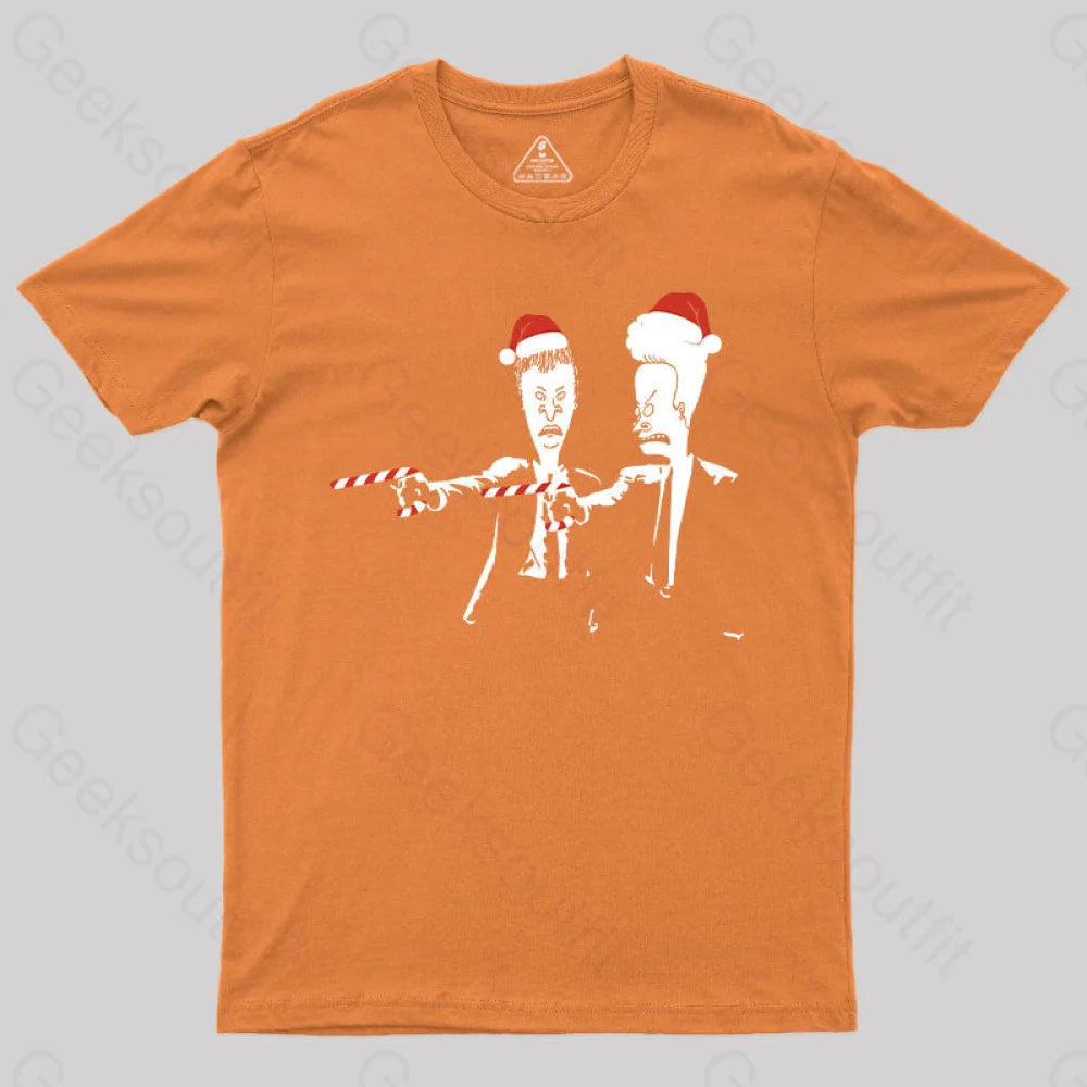 Beavis And Butthead Pulp Fiction Merry Christmas T-Shirt Orange / S Yc