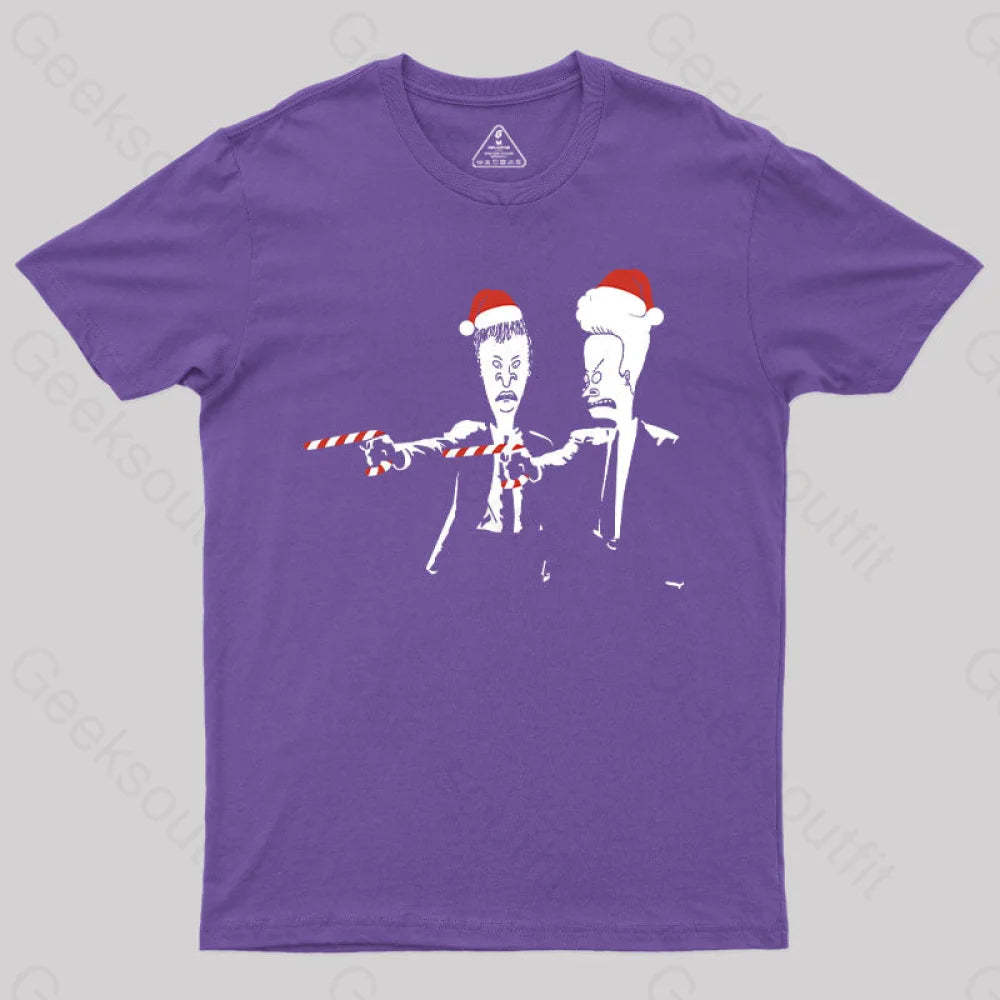 Beavis And Butthead Pulp Fiction Merry Christmas T-Shirt Purple / S Yc