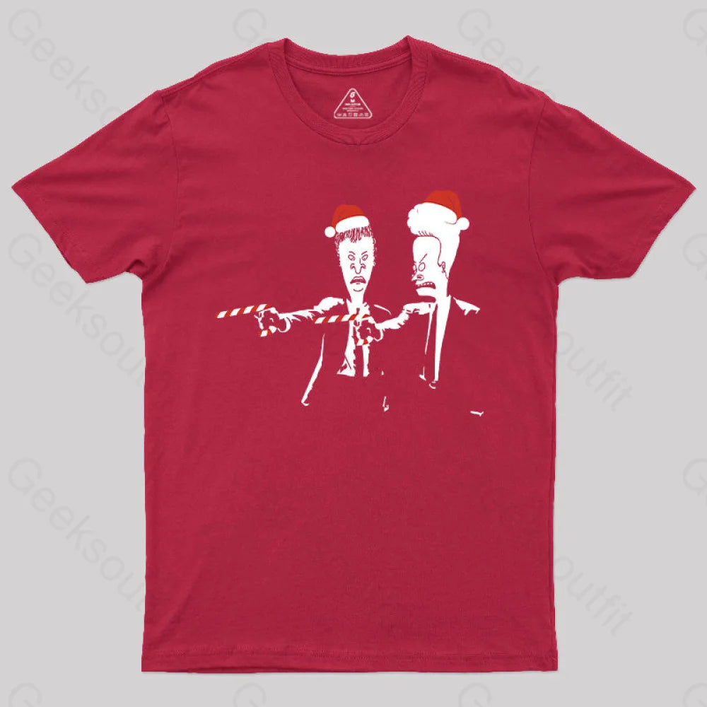 Beavis And Butthead Pulp Fiction Merry Christmas T-Shirt Red / S Yc