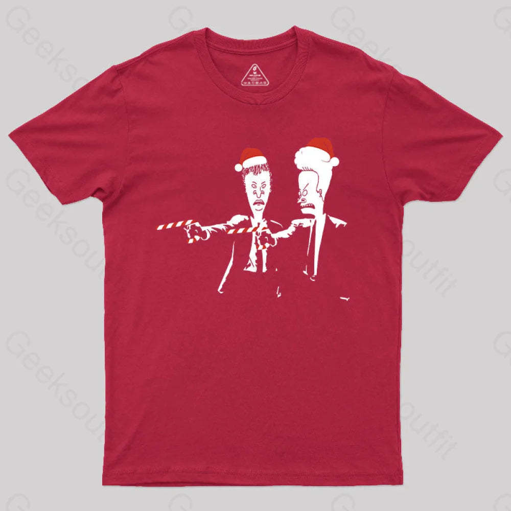Beavis And Butthead Pulp Fiction Merry Christmas T-Shirt Red / S Yc