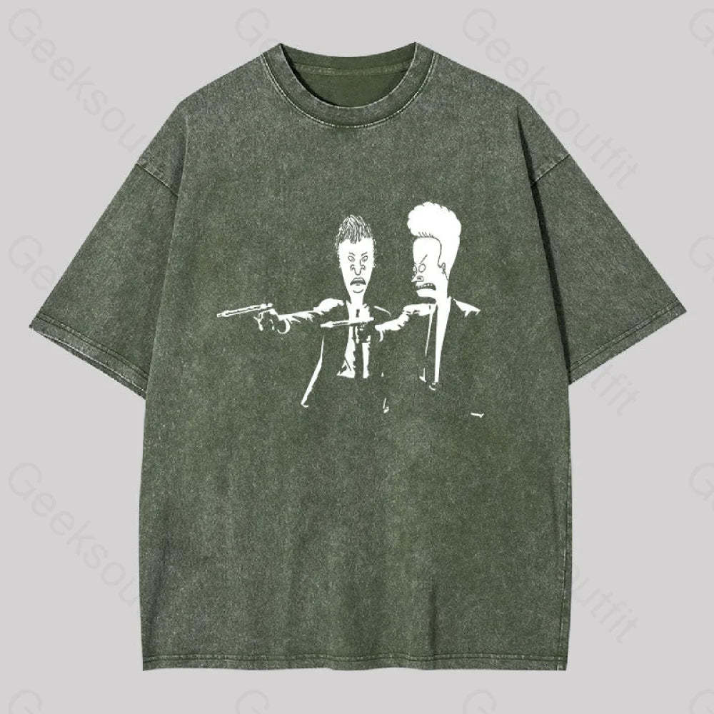 Beavis And Butthead Pulp Fiction Washed T-Shirt Army Green / S