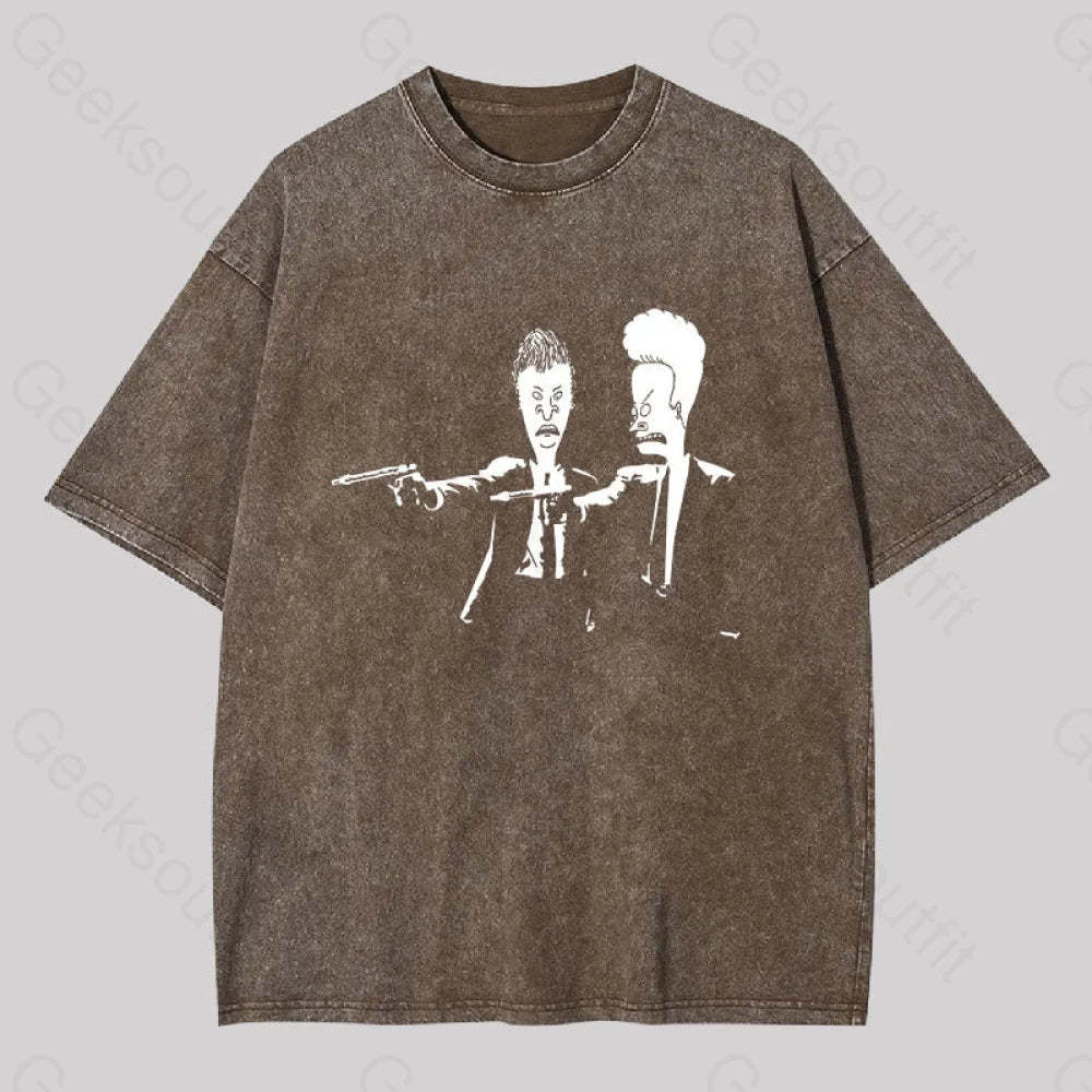 Beavis And Butthead Pulp Fiction Washed T-Shirt Coffee / S