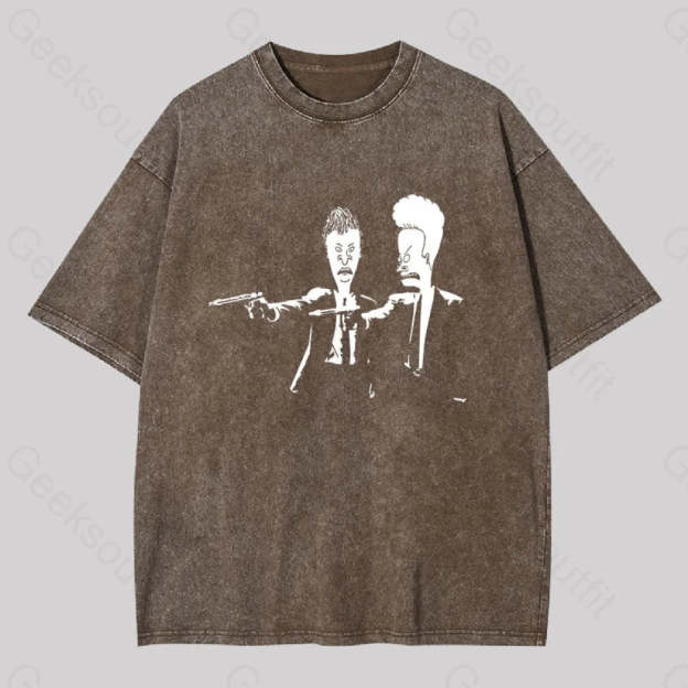 Beavis And Butthead Pulp Fiction Washed T-Shirt Coffee / S