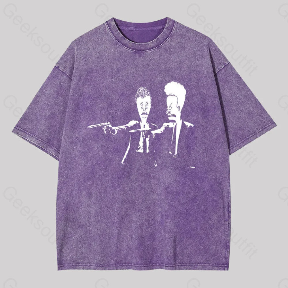 Beavis And Butthead Pulp Fiction Washed T-Shirt Purple / S