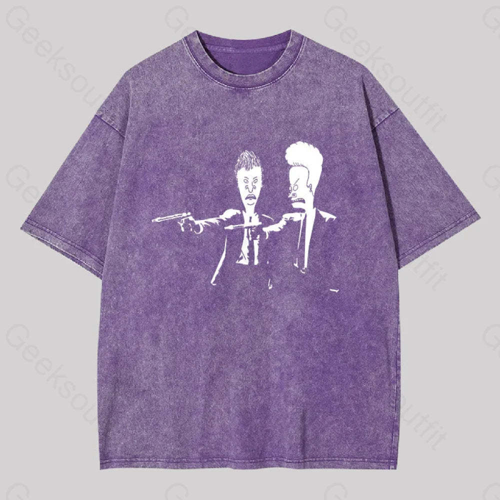 Beavis And Butthead Pulp Fiction Washed T-Shirt Purple / S