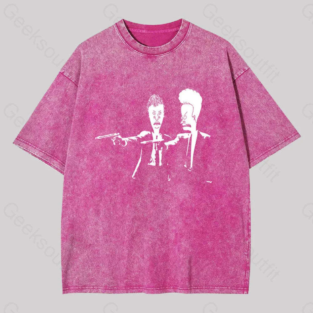 Beavis And Butthead Pulp Fiction Washed T-Shirt Rose Red / S