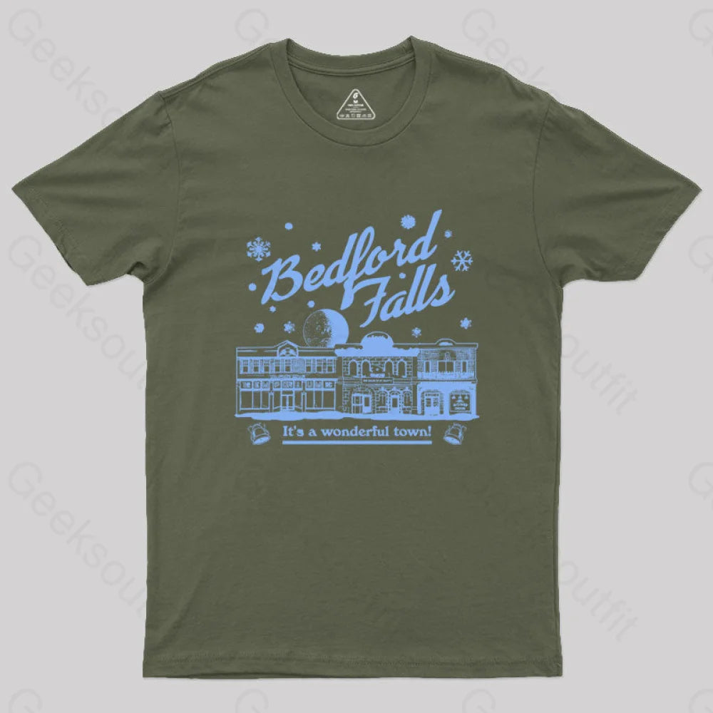 Bedford Falls Is Wonderful! Geek T-Shirt Army Green / S