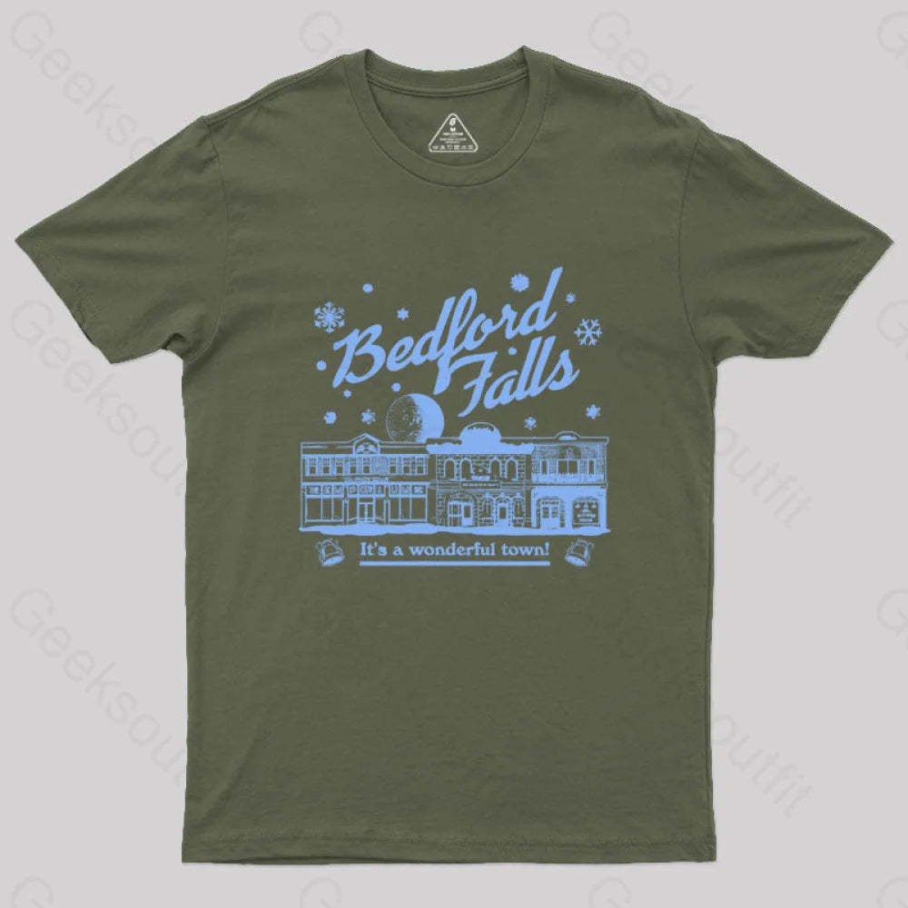 Bedford Falls Is Wonderful! Geek T-Shirt Army Green / S