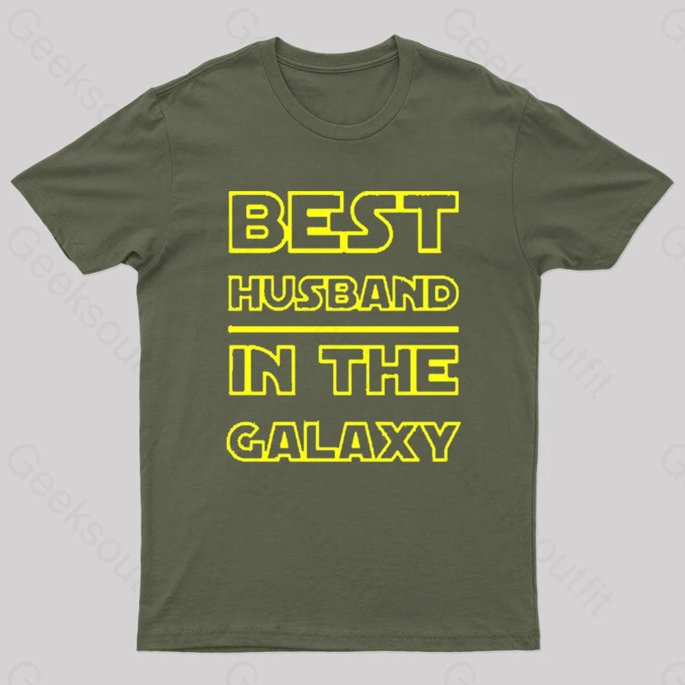 Best Husband In The Galaxy Nerd T-Shirt Army Green / S