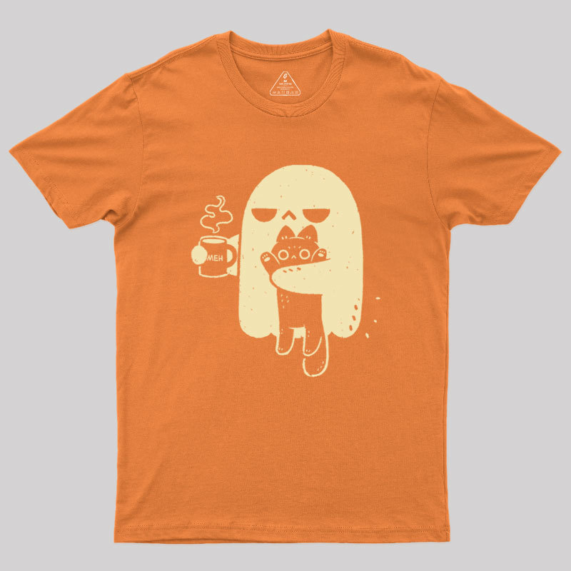 Cute Ghost Holding Cat Geek T-Shirt
