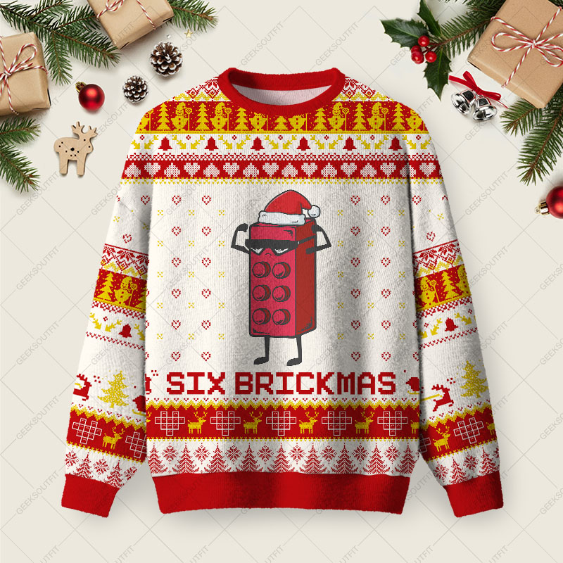 Six Brickmas Ugly Christmas Fuzzy Fleece Sweatshirt