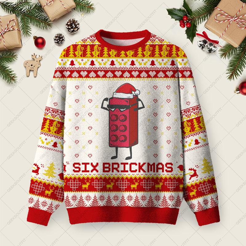 Geeksoutfit Six Brickmas Ugly Christmas Fuzzy Fleece Sweatshirt for Sale