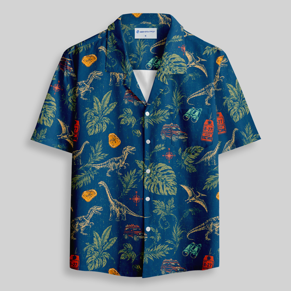 Rainforest Dino Trek Vacation Resort Button Up Pocket Shirt