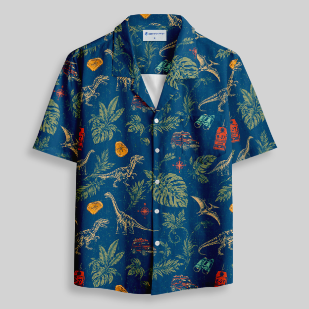 Rainforest Dino Trek Vacation Resort Button Up Pocket Shirt