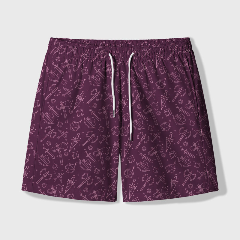 DND Medieval Weapons Geek Hawaiian Swim Trunks