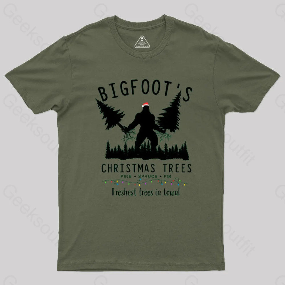 Bigfoot’s Christmas Trees T-Shirt Army Green / S