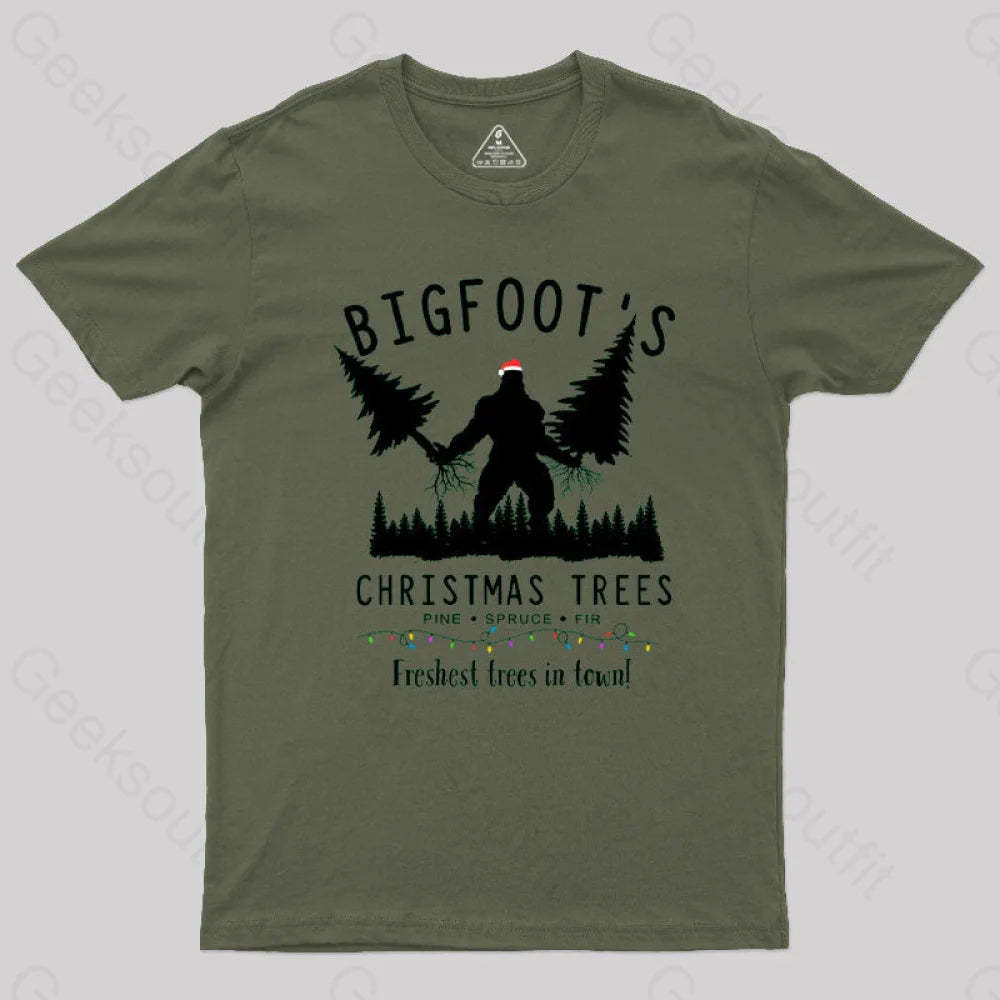 Bigfoot’s Christmas Trees T-Shirt Army Green / S