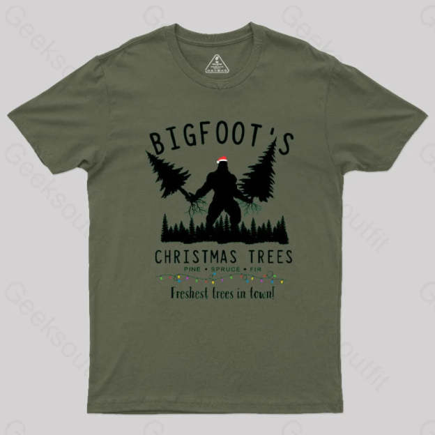 Bigfoot’s Christmas Trees T-Shirt Army Green / S