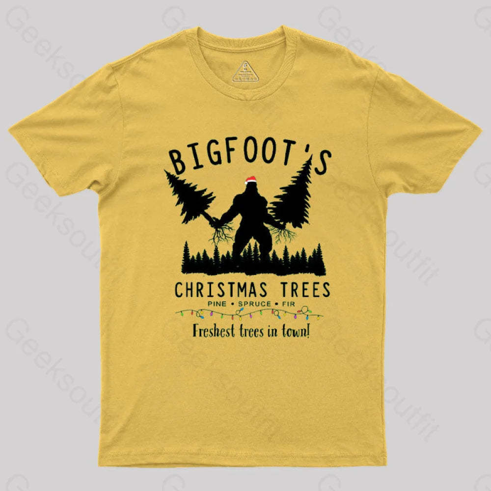 Bigfoot’s Christmas Trees T-Shirt Yellow / S
