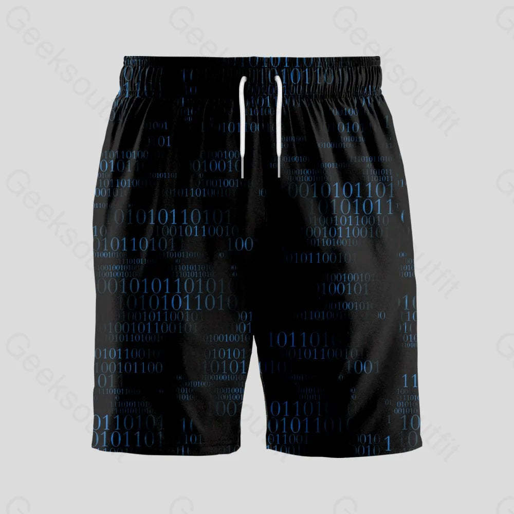 Binary Computer 1s and 0s Black Geeky Drawstring Shorts - Geeksoutfit