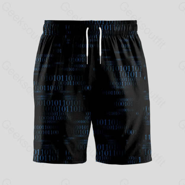 Binary Computer 1s and 0s Black Geeky Drawstring Shorts - Geeksoutfit