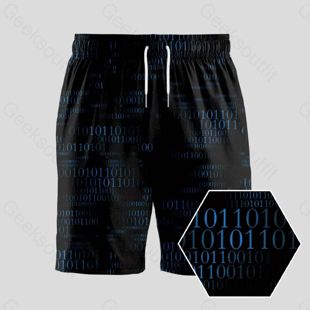 Binary Computer 1s and 0s Black Geeky Drawstring Shorts - Geeksoutfit
