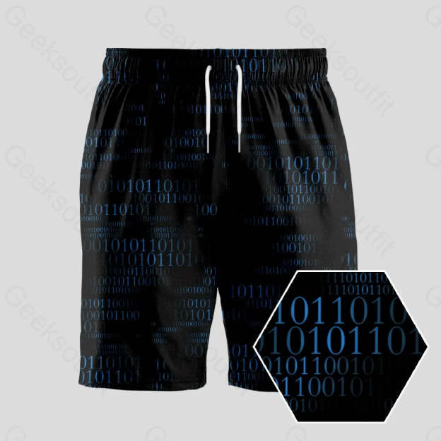 Binary Computer 1s and 0s Black Geeky Drawstring Shorts - Geeksoutfit