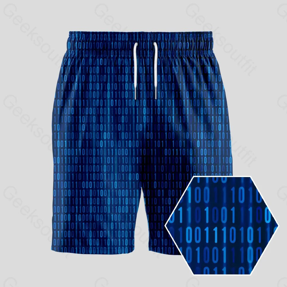 Binary Computer 1s and 0s Blue Geeky Drawstring Shorts - Geeksoutfit