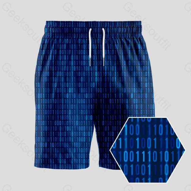 Binary Computer 1s and 0s Blue Geeky Drawstring Shorts - Geeksoutfit