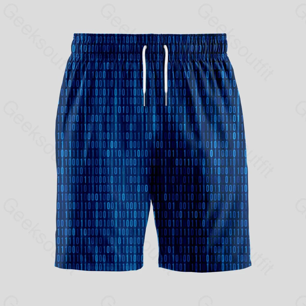 Binary Computer 1s and 0s Blue Geeky Drawstring Shorts - Geeksoutfit