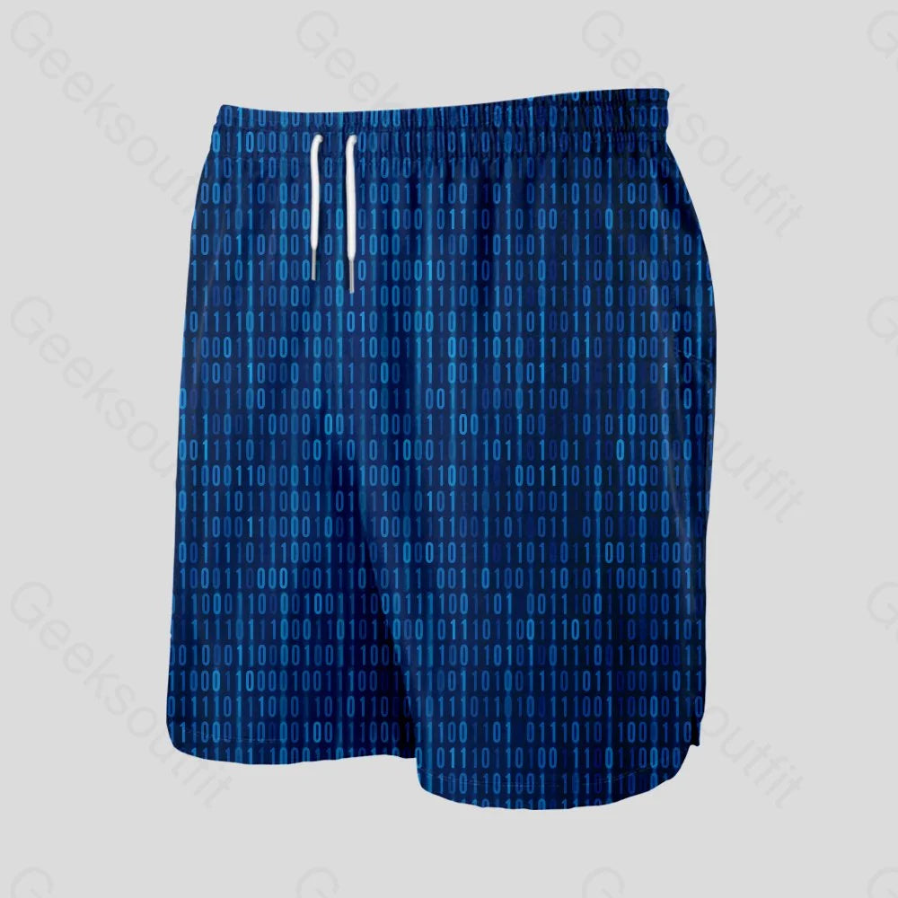 Binary Computer 1s and 0s Blue Geeky Drawstring Shorts - Geeksoutfit