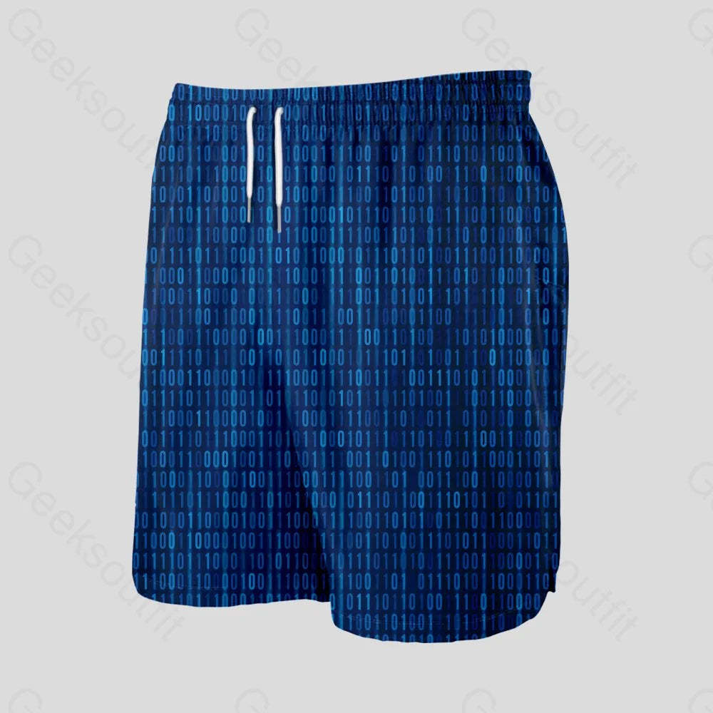 Binary Computer 1s and 0s Blue Geeky Drawstring Shorts - Geeksoutfit