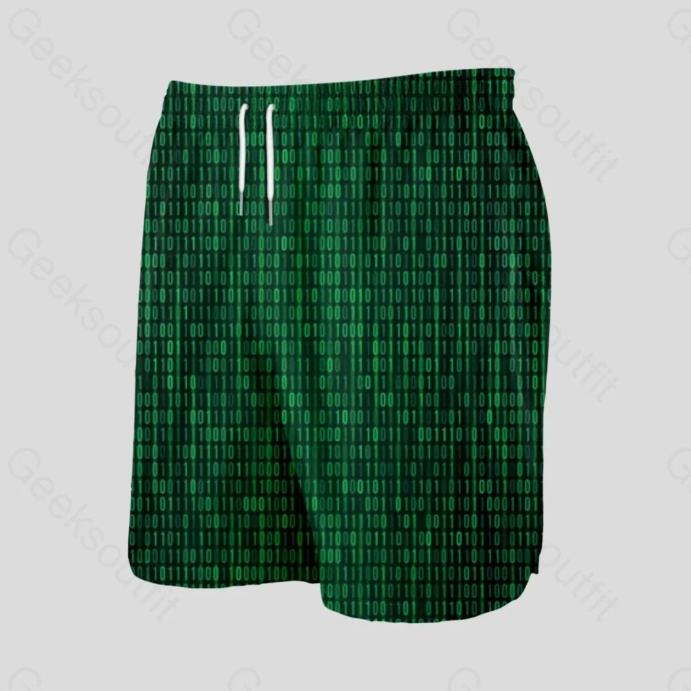 Binary Computer 1s and 0s Green Geeky Drawstring Shorts - Geeksoutfit