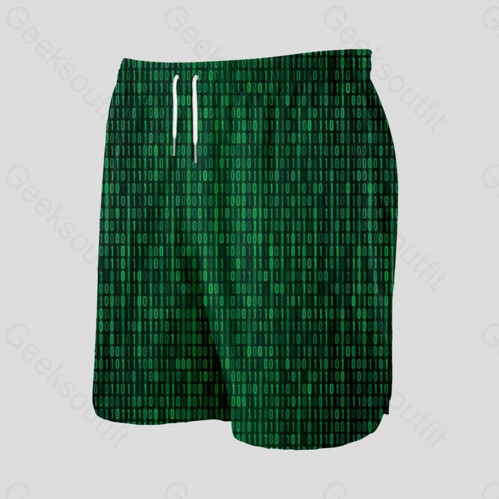 Binary Computer 1s and 0s Green Geeky Drawstring Shorts - Geeksoutfit