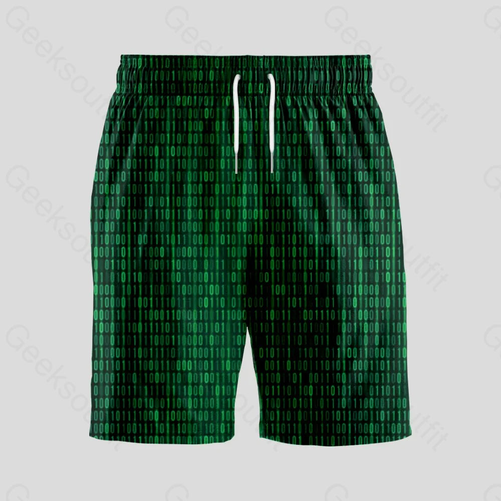 Binary Computer 1s and 0s Green Geeky Drawstring Shorts - Geeksoutfit