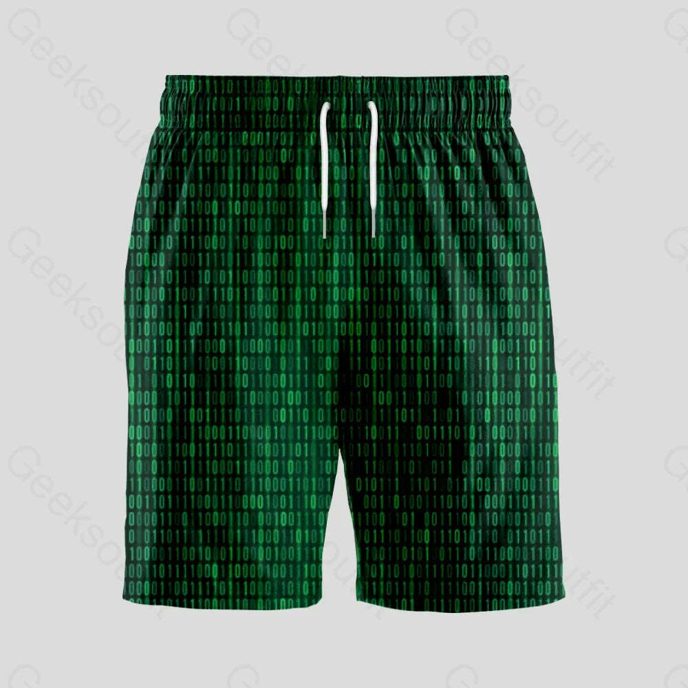 Binary Computer 1s and 0s Green Geeky Drawstring Shorts - Geeksoutfit