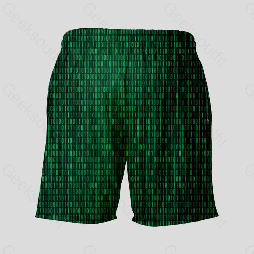 Binary Computer 1S And 0S Green Geeky Drawstring Shorts