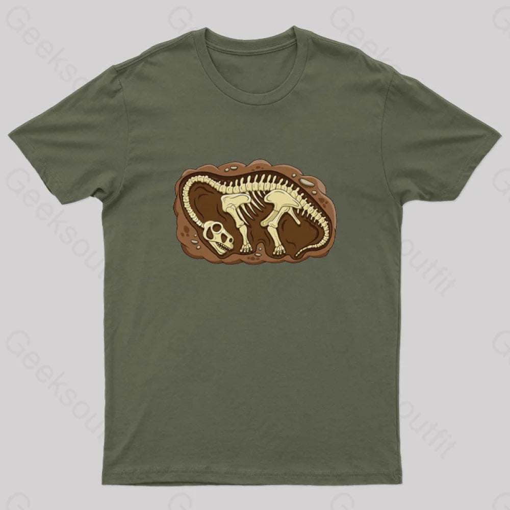 Biology Dinosaur Fossils Geek T-Shirt Army Green / S