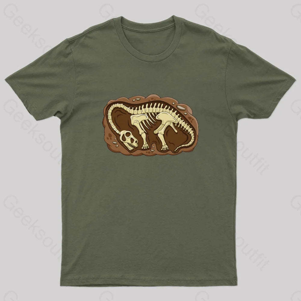 Biology Dinosaur Fossils Geek T-Shirt Army Green / S