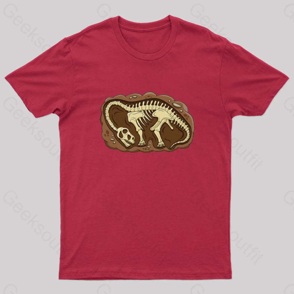 Biology Dinosaur Fossils Geek T-Shirt Red / S