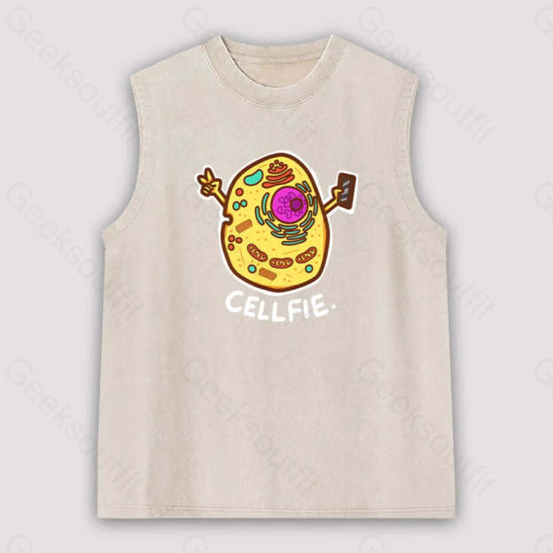 Biology Pun Cell-Fie Unisex Washed Tank Apricot / S